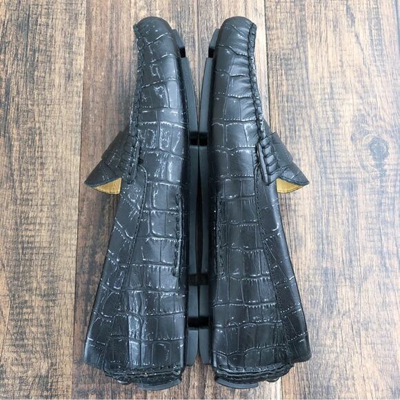 Cole Haan Driving Loafer Penny Loafer Croc Embossed Leather Trillby Size 6 Black - Picture 7 of 14